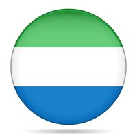 National flag of Sierra Leone. Shiny round button with shadow.